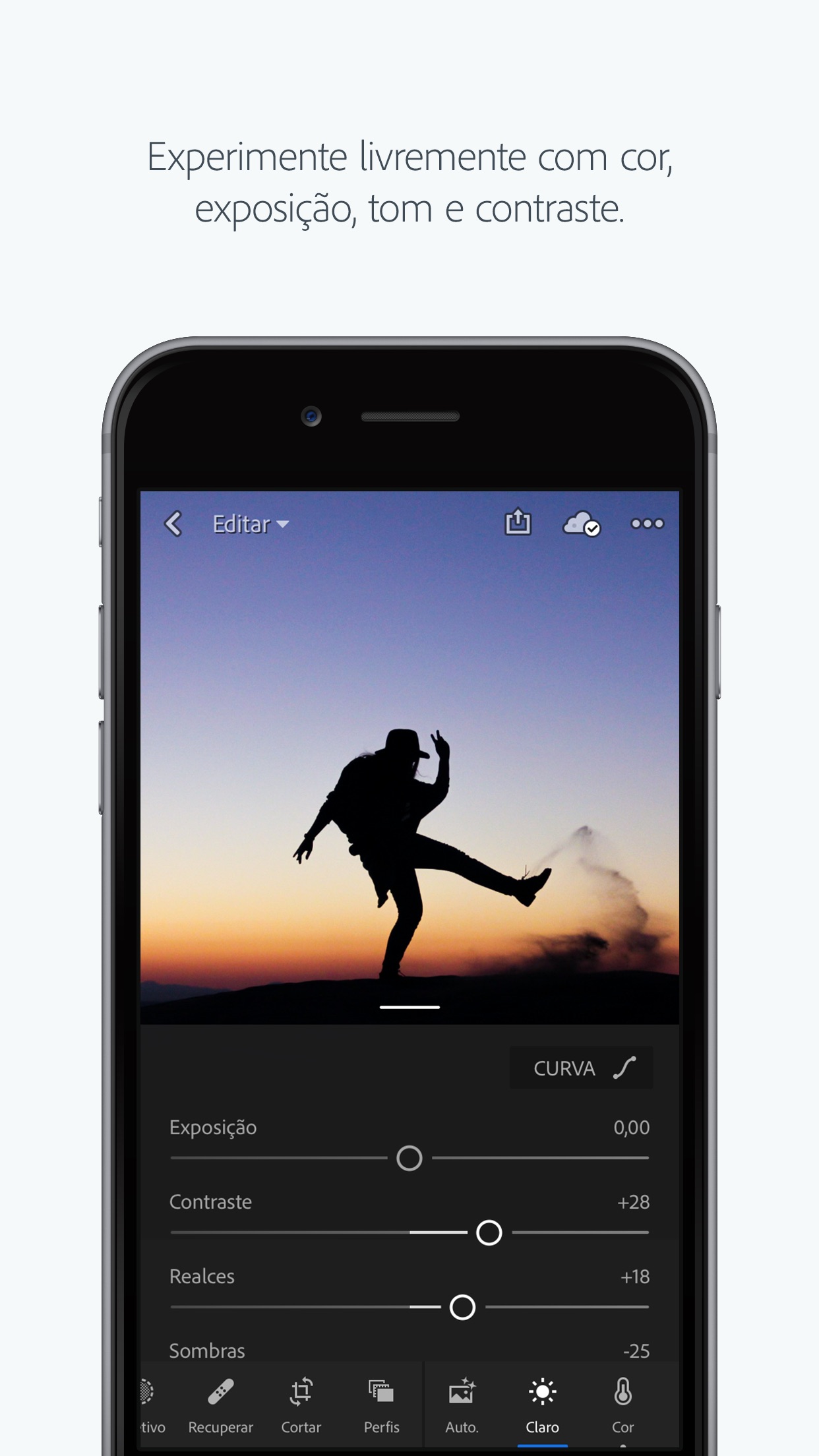 Screenshot do app Adobe Lightroom CC