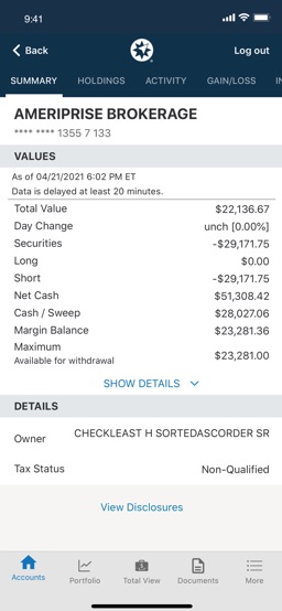 Ameriprise Financial app screenshot