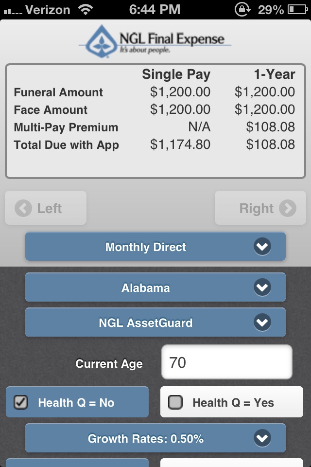 NGL Insurance Rate Calculator screenshot 2
