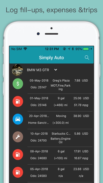 Simply Auto -Fuel, Mileage Log