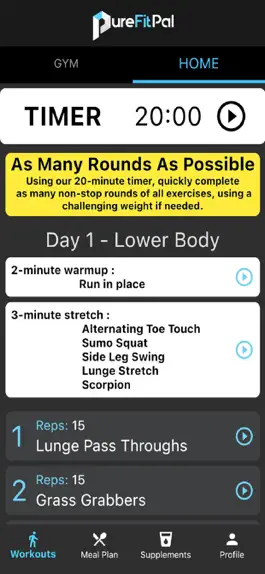 Game screenshot PureFitPal: Home, Gym Workout hack