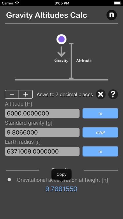 Gravity Altitudes Calculator