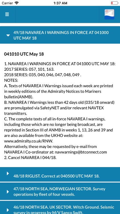 Navarea Warnings (Navtex)