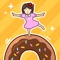 A girl pops on a donut