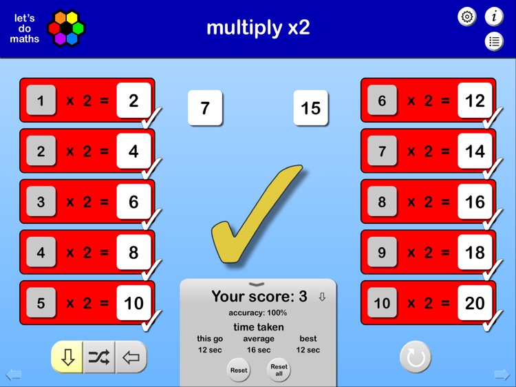 Multiplication facts x2 x5 x10