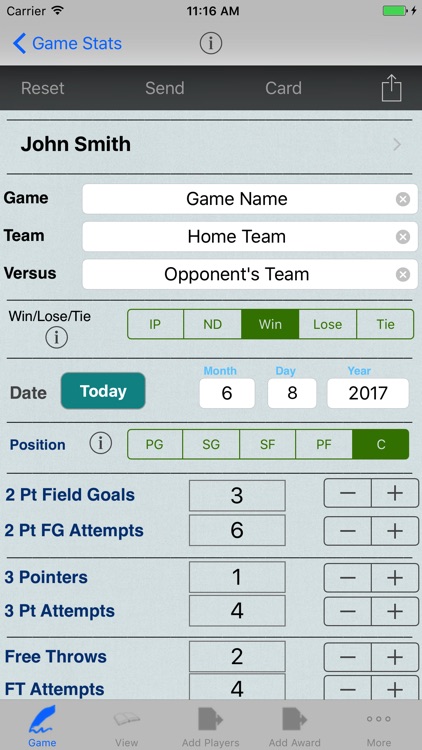 Basketball Player Game Stats Tracker