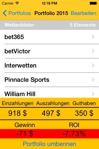 Betting Portfolio screenshot 2