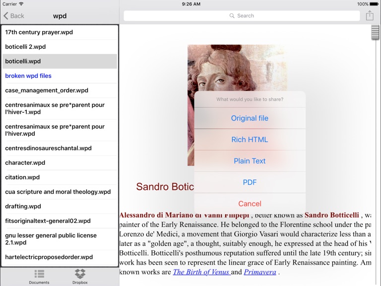【图】WordPerfect Viewer iPad(截图2) 【图】WordPerfect Viewer iPad(截图2)