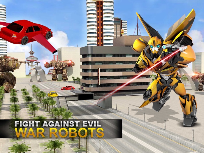 Future Flying Super Car Robot Fighter Stunts 3D