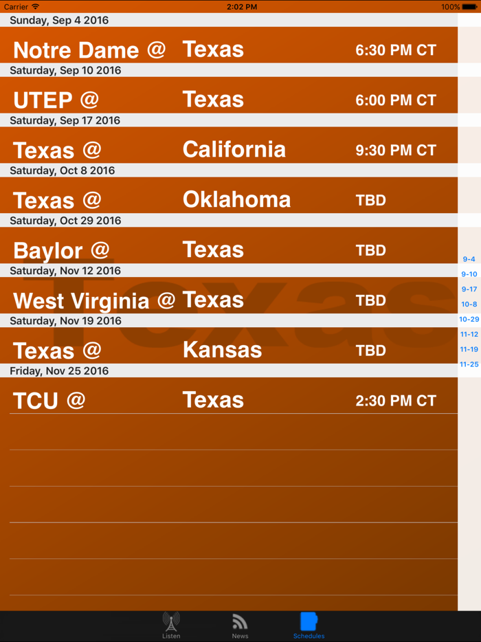 Texas Football - Sports Radio, Scores  Schedule