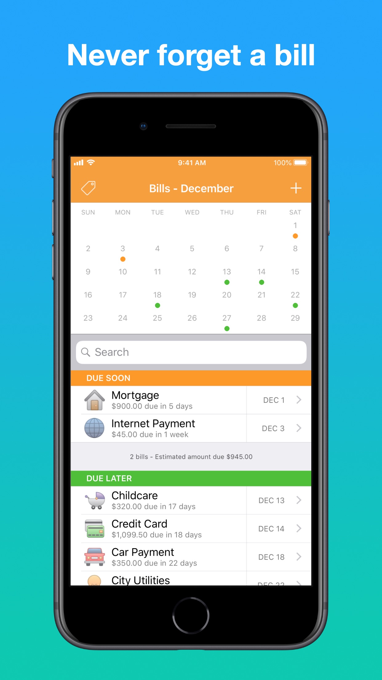 Screenshot do app Chronicle - Bill Manager