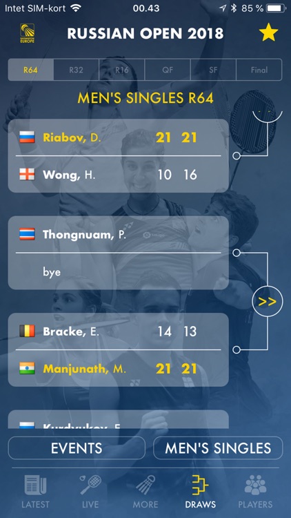 Badminton Live - rank & scores