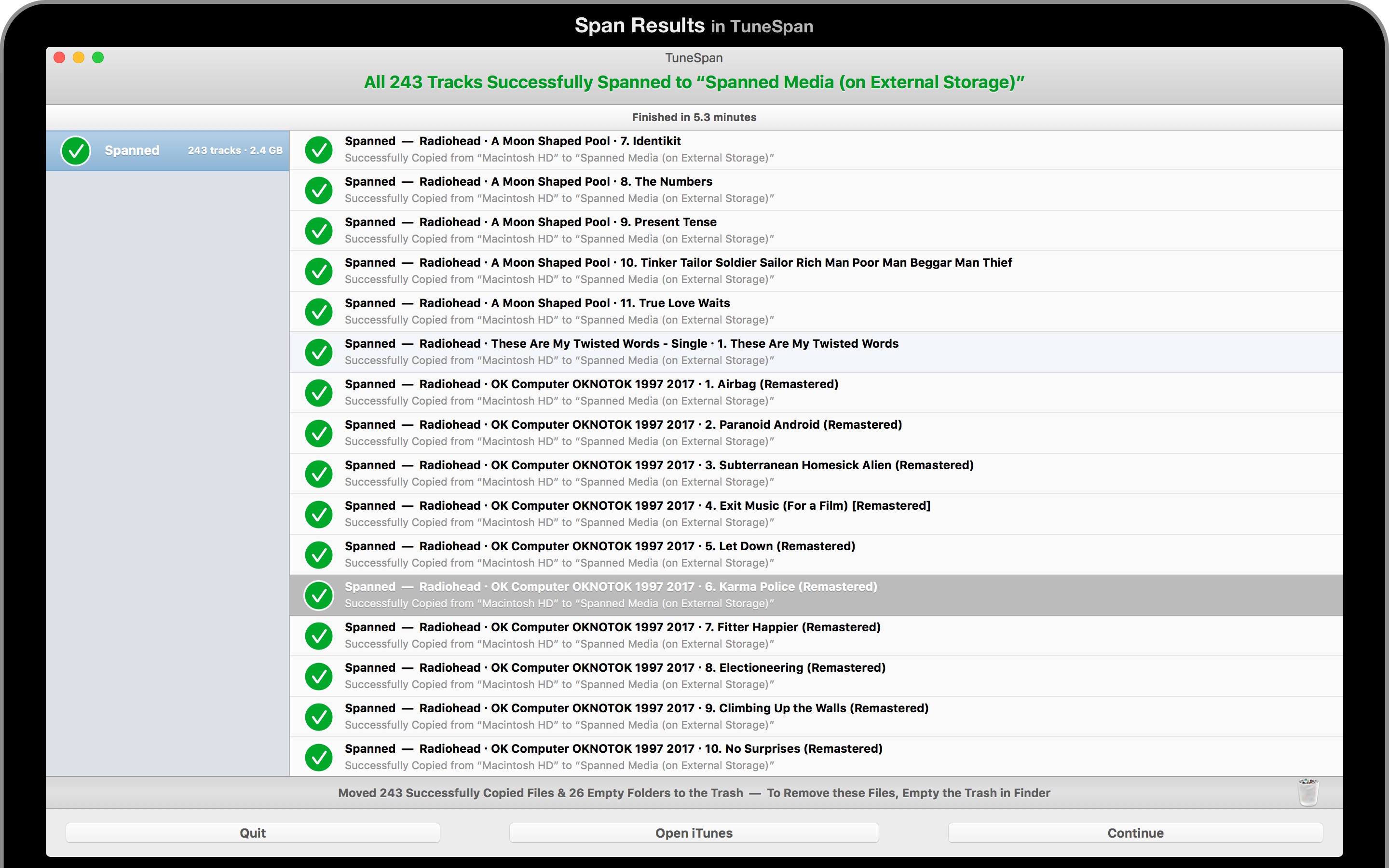 Screenshot do app TuneSpan for iTunes
