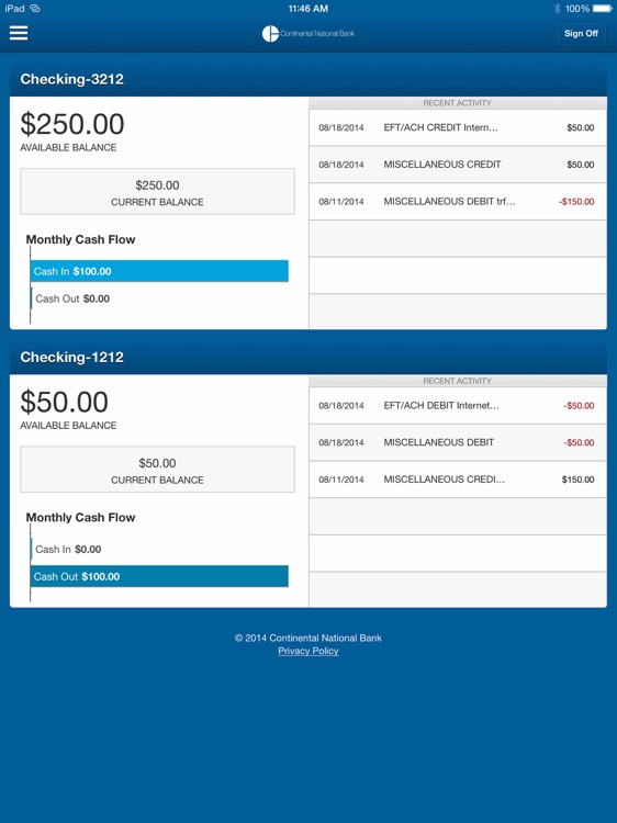 Continental Bank for iPad