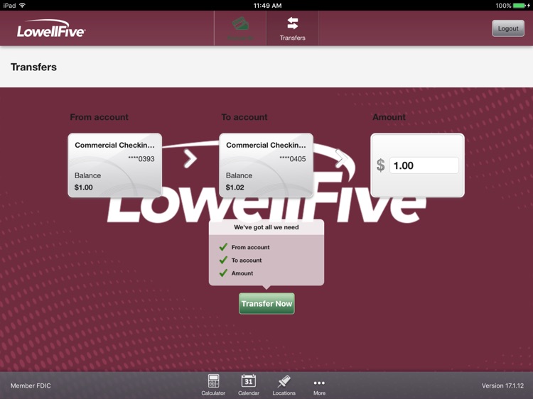 Lowell Five Bank for iPad screenshot-3