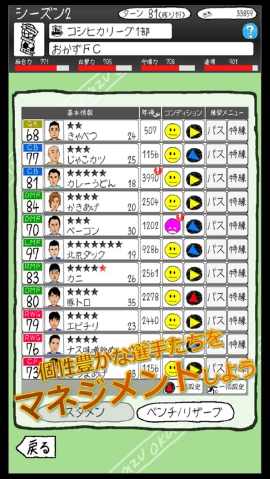 おかずサッカー【育成シミュレーション】のスクリーンショット3 おかずサッカー【育成シミュレーション】のスクリーンショット3