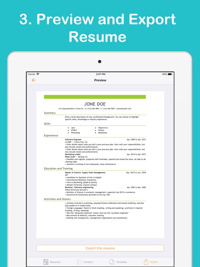 resume cv builder をapp storeで