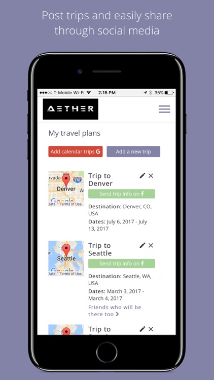 Aether - Share Travel Plans