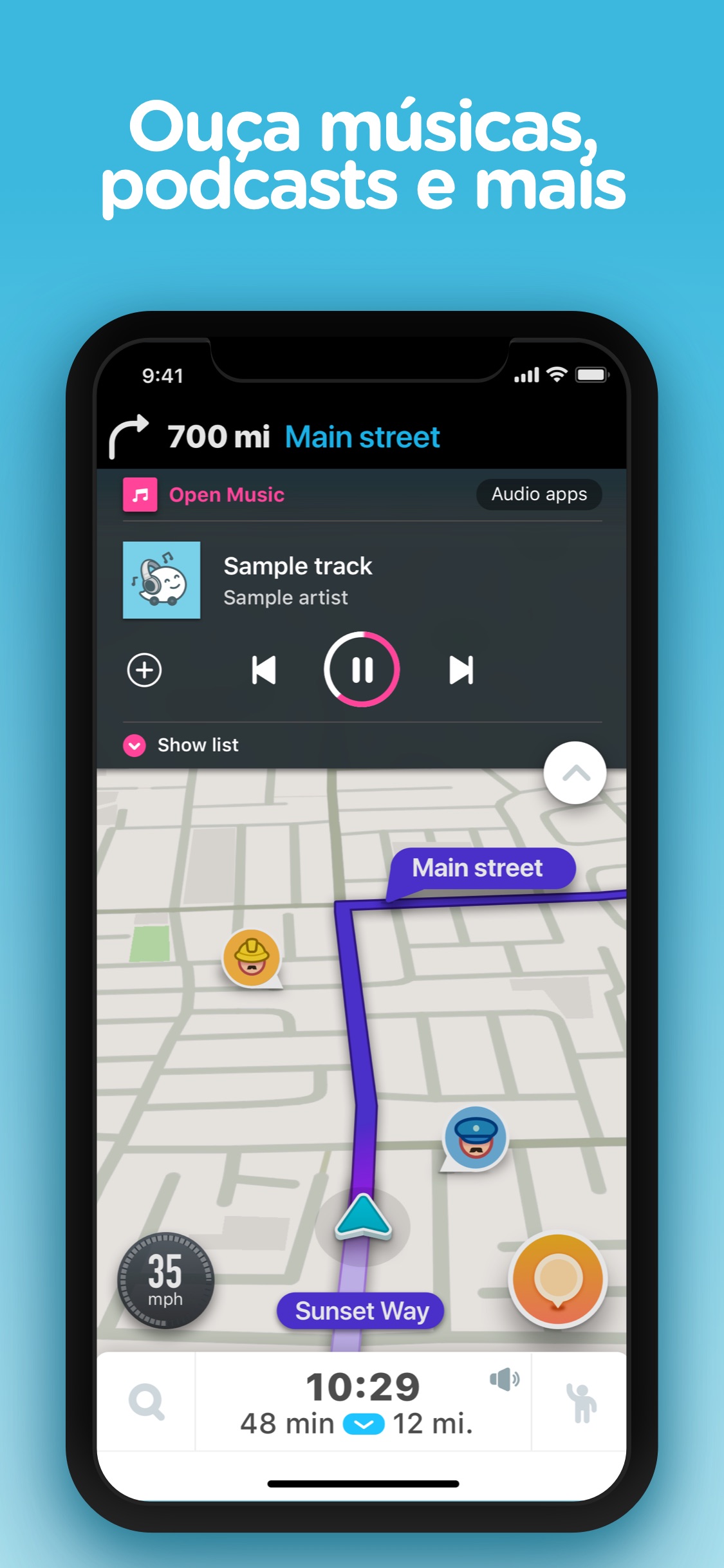 Screenshot do app Waze – GPS e Trânsito ao vivo