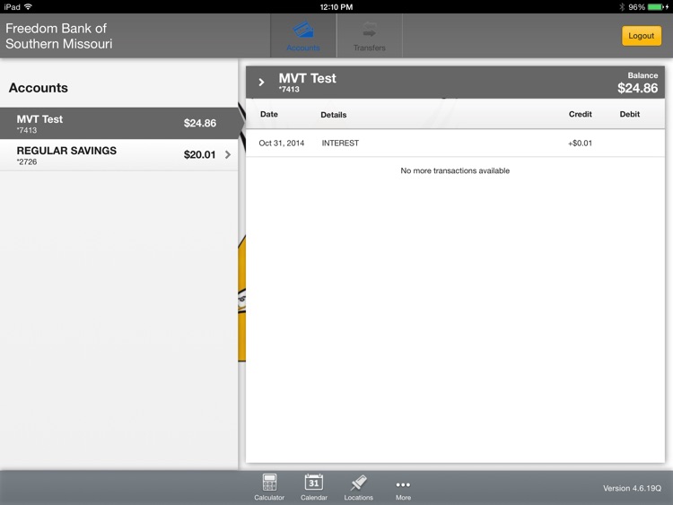 Freedom Bank Mobile Banking for iPad