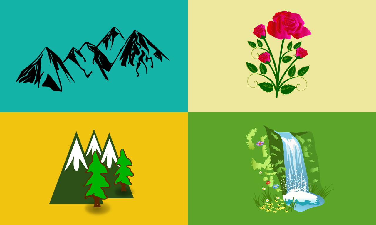 Waterfall, Mountain & Flower