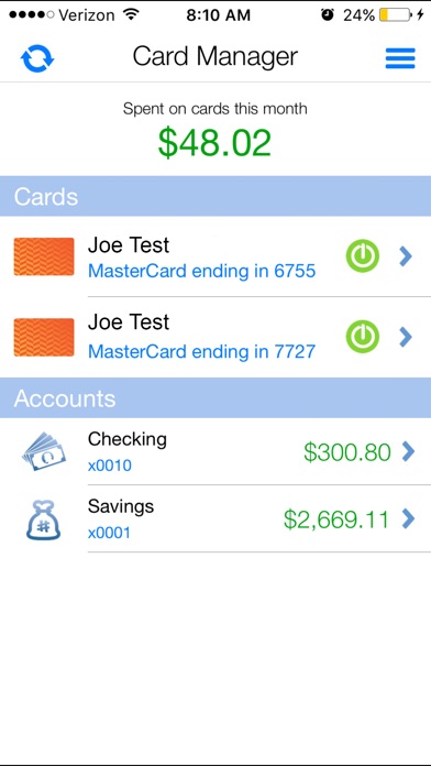 Nutmeg State FCU Card Manager screenshot 2