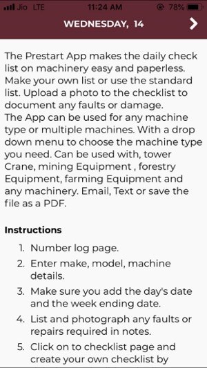 Prestart Checklist App