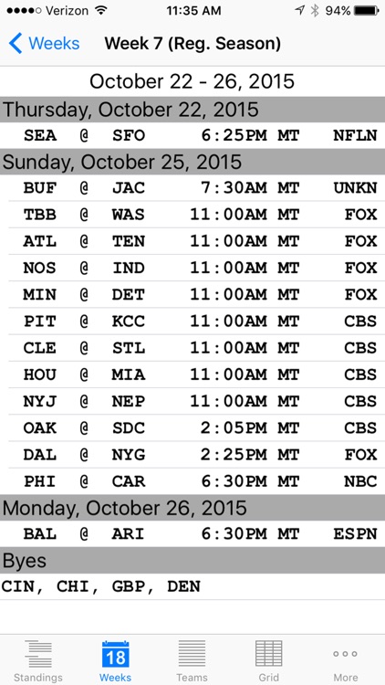 Pro Football Schedule