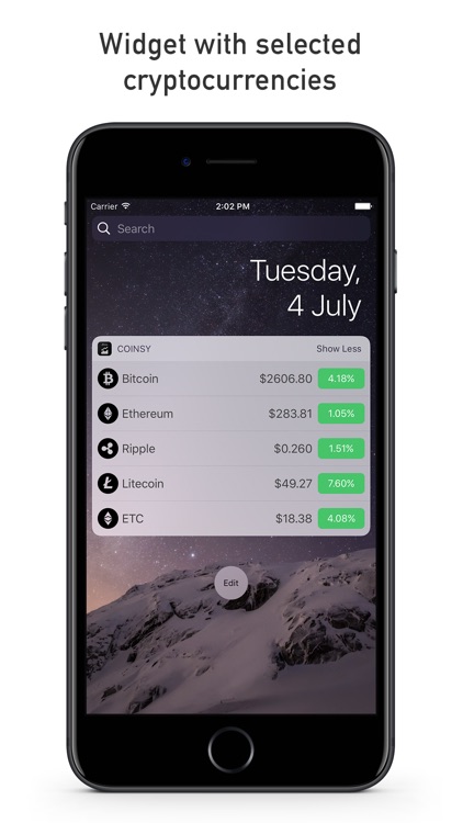 Coinsy - real time cryptocurrency exchange rate
