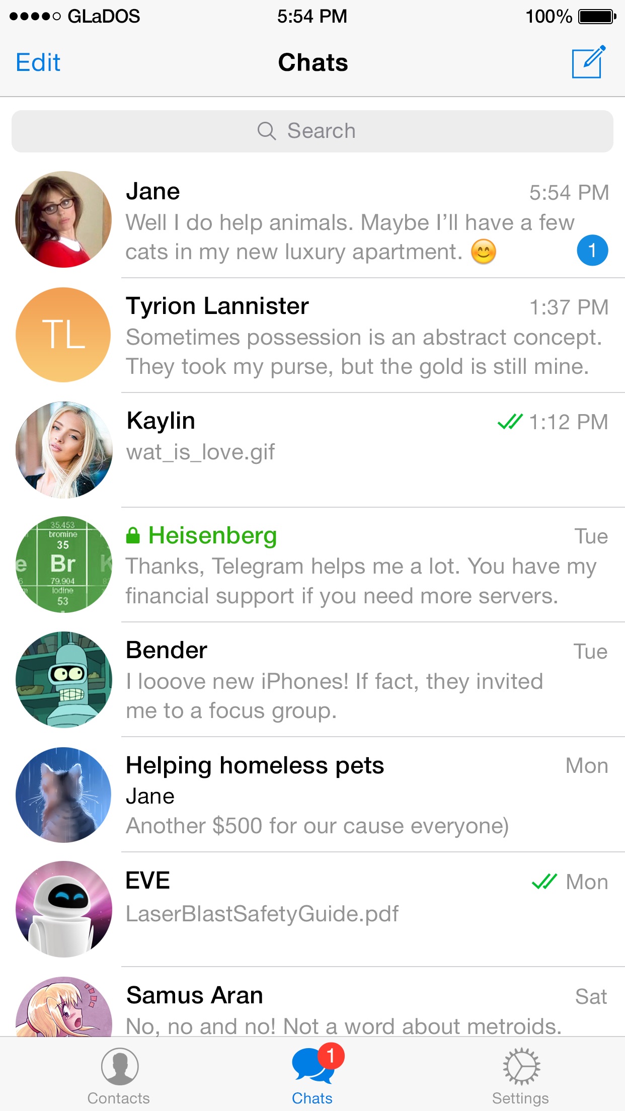 Screenshot do app Telegram Messenger