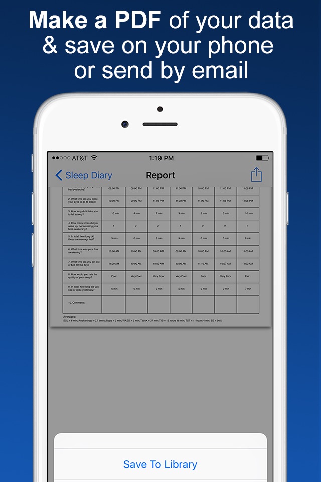 Sleep Diary with data export screenshot 2