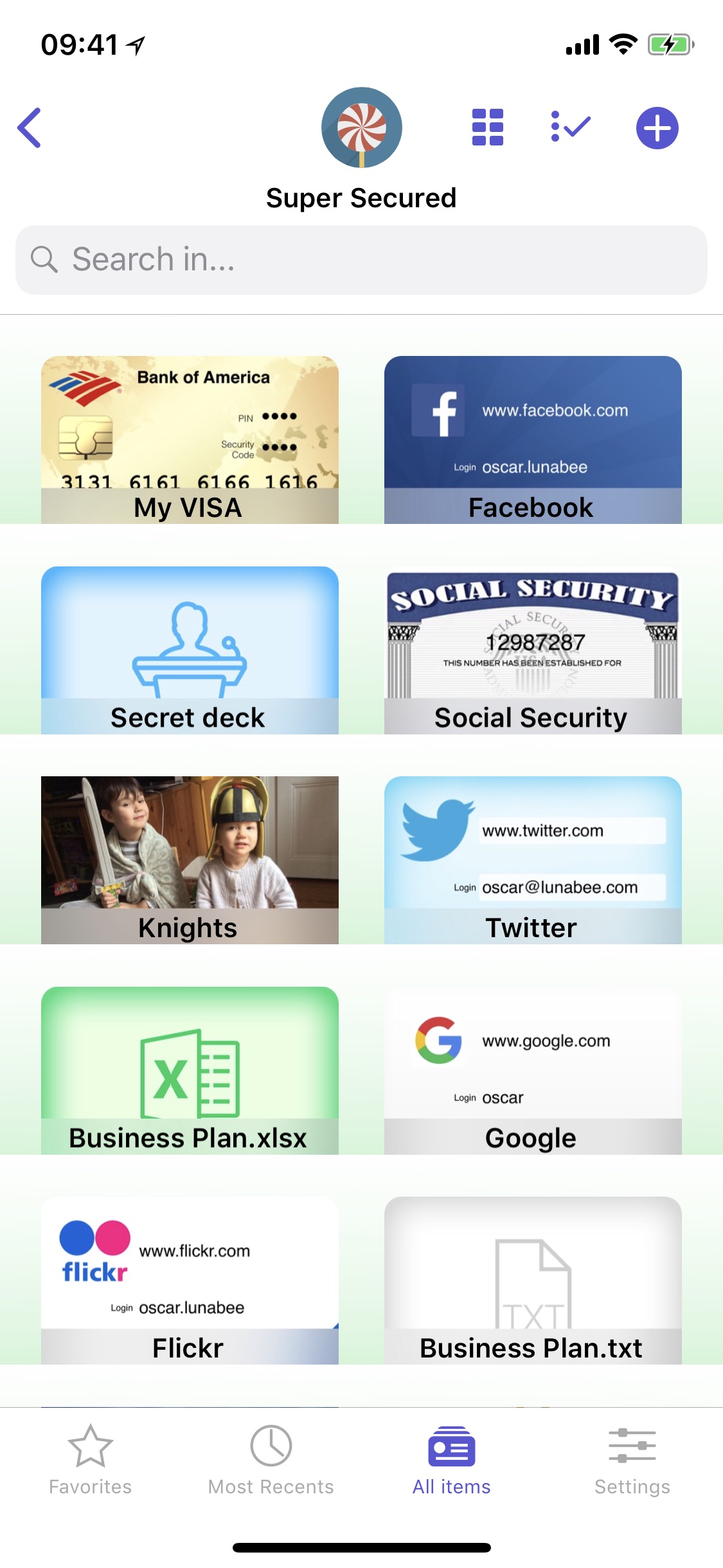 Screenshot do app oneSafe 4 password manager