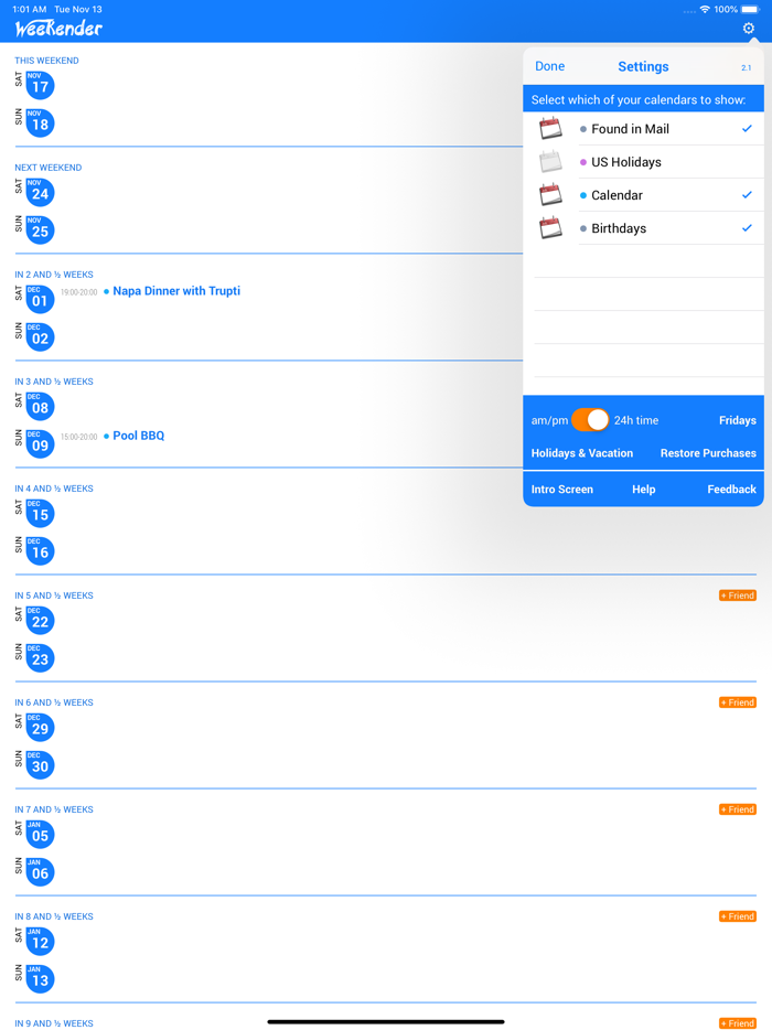 Weekender - Weekend Calendar