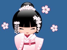 Set of beautiful Japanese geisha girl drawings, made in Kokeshi doll style