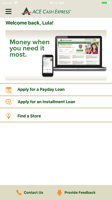 ACE Cash Express Mobile Loans Screenshot on iOS