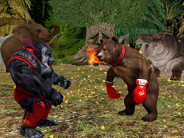 ジャングルの動物レスリング