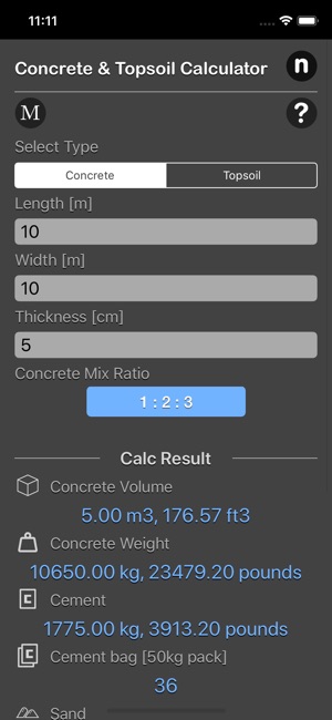 Concrete & Topsoil Calculator