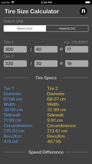 【图】轮胎尺寸计算器(截图1)