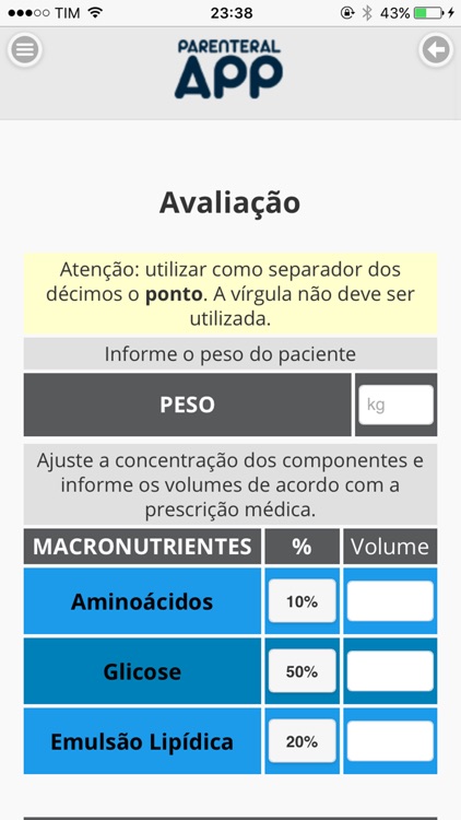 Parenteral APP Avaliação