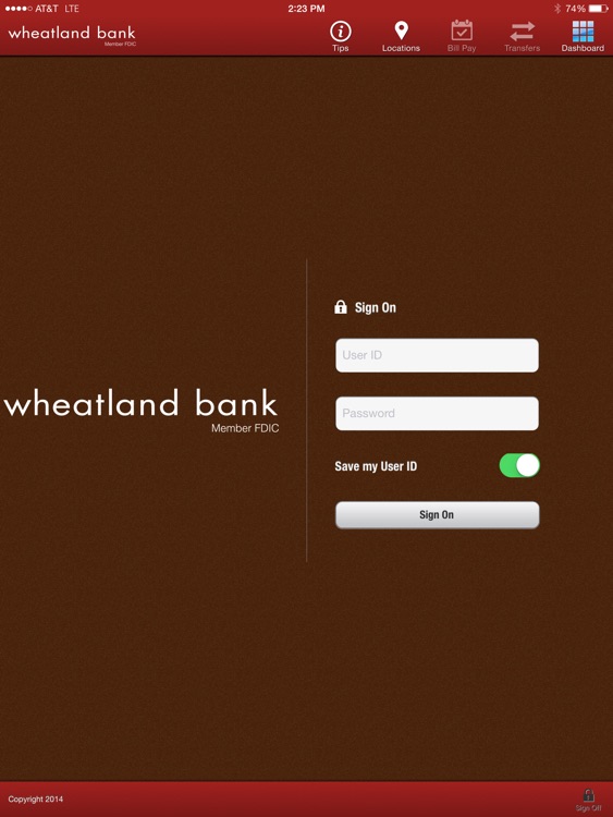 Wheatland Bank iPad Version