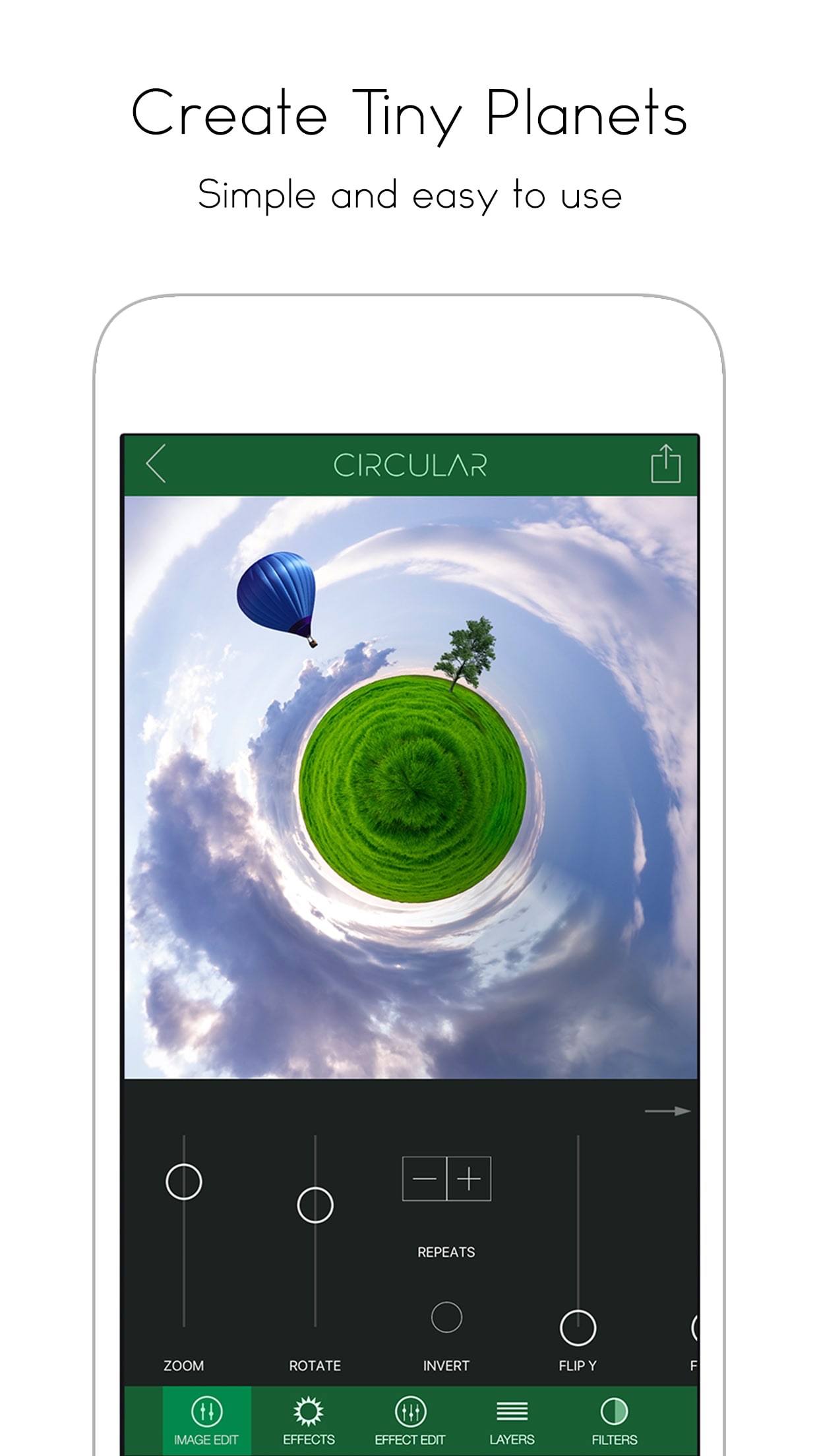 Screenshot do app Circular Tiny Planet Editor