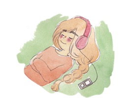 Cute girl sticker in watercolor style