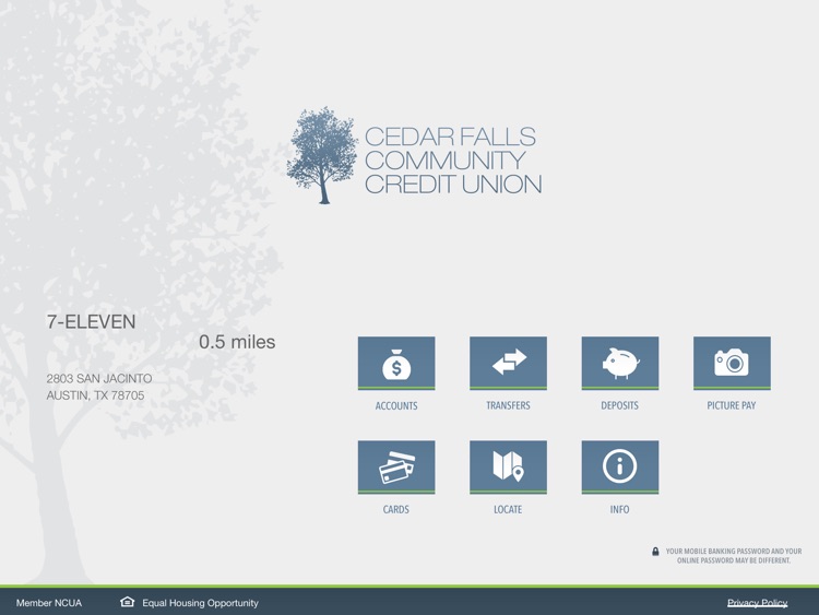 Cedar Falls Community Credit Union Mobile App for iPad