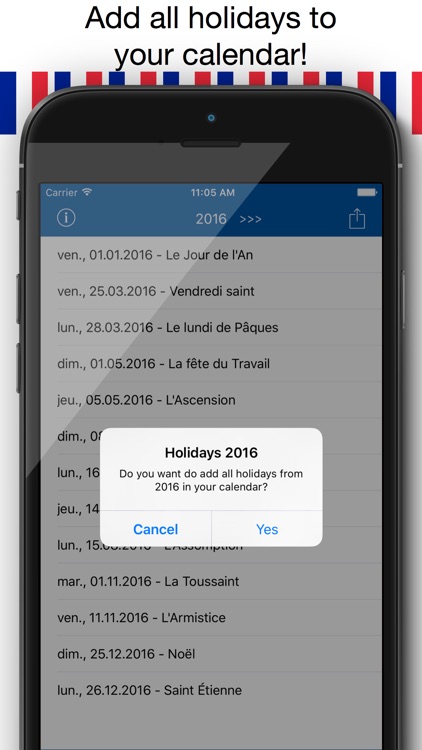 Jours Fériés Français - Holiday Calendrier 2016 en France pour des vacances de planification
