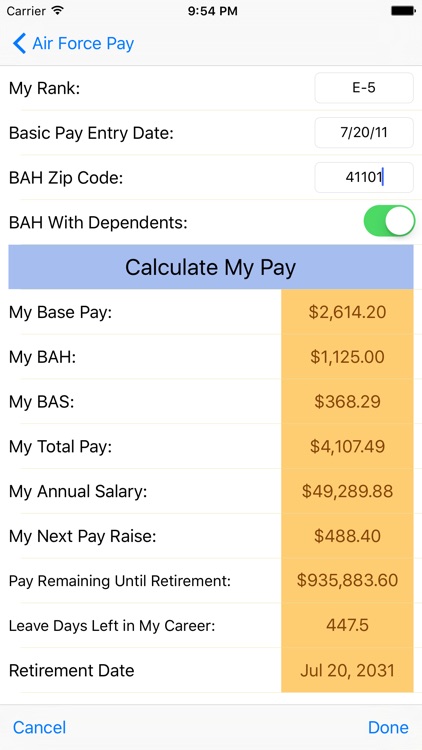 Air Force Pay Calculators