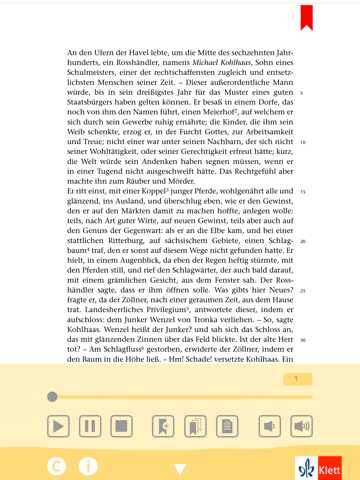 Michael Kohlhaas -  Edition.Hörbuch  Deutsch-Lektüren zum Lesen und Hören von Klett für Oberstufe und Abitur mit Zusatzmaterialien screenshot 2