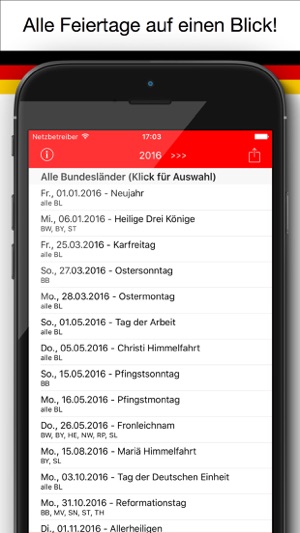 Feiertag Kalender Deutschland 2016 Pro(圖1)-速報App