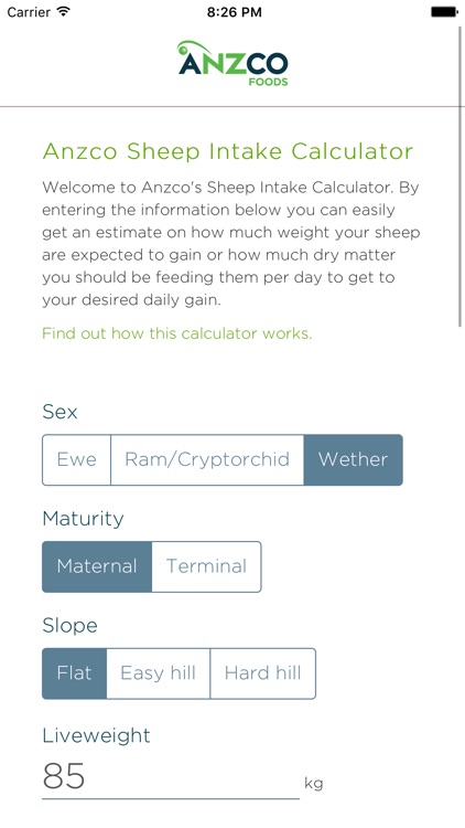 Anzco Sheep Intake Calculator