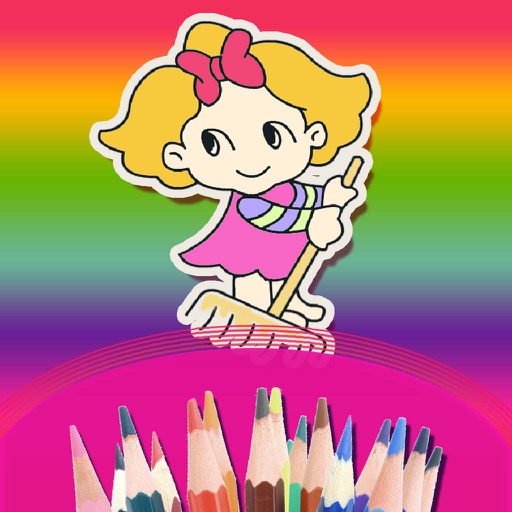 Colouring Book For Kids - Doodle , Draw & coloring cartoon girls and princess icon