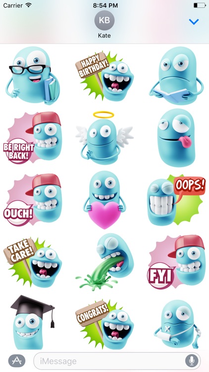 3D Blue Smiley Stickers screenshot-3